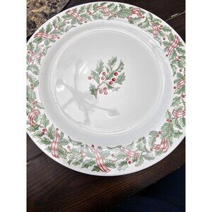 Majesticware Holiday Ribbon Christmas Serving Platter Vintage 12" Stoneware